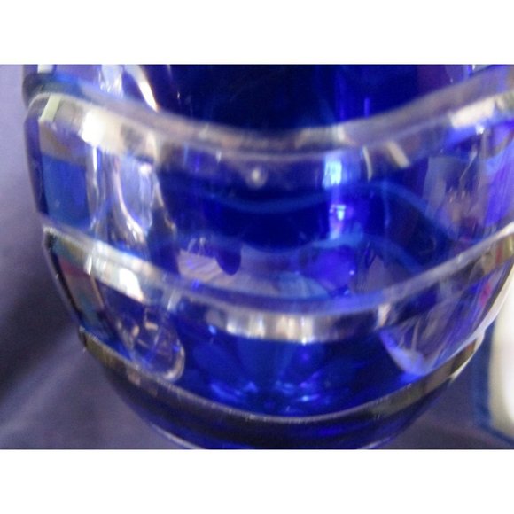 Cobalt Cut to Clear Wavy Lines Crystal Bohemian Wine Glass Unmarked Flawed - Picture 13 of 16